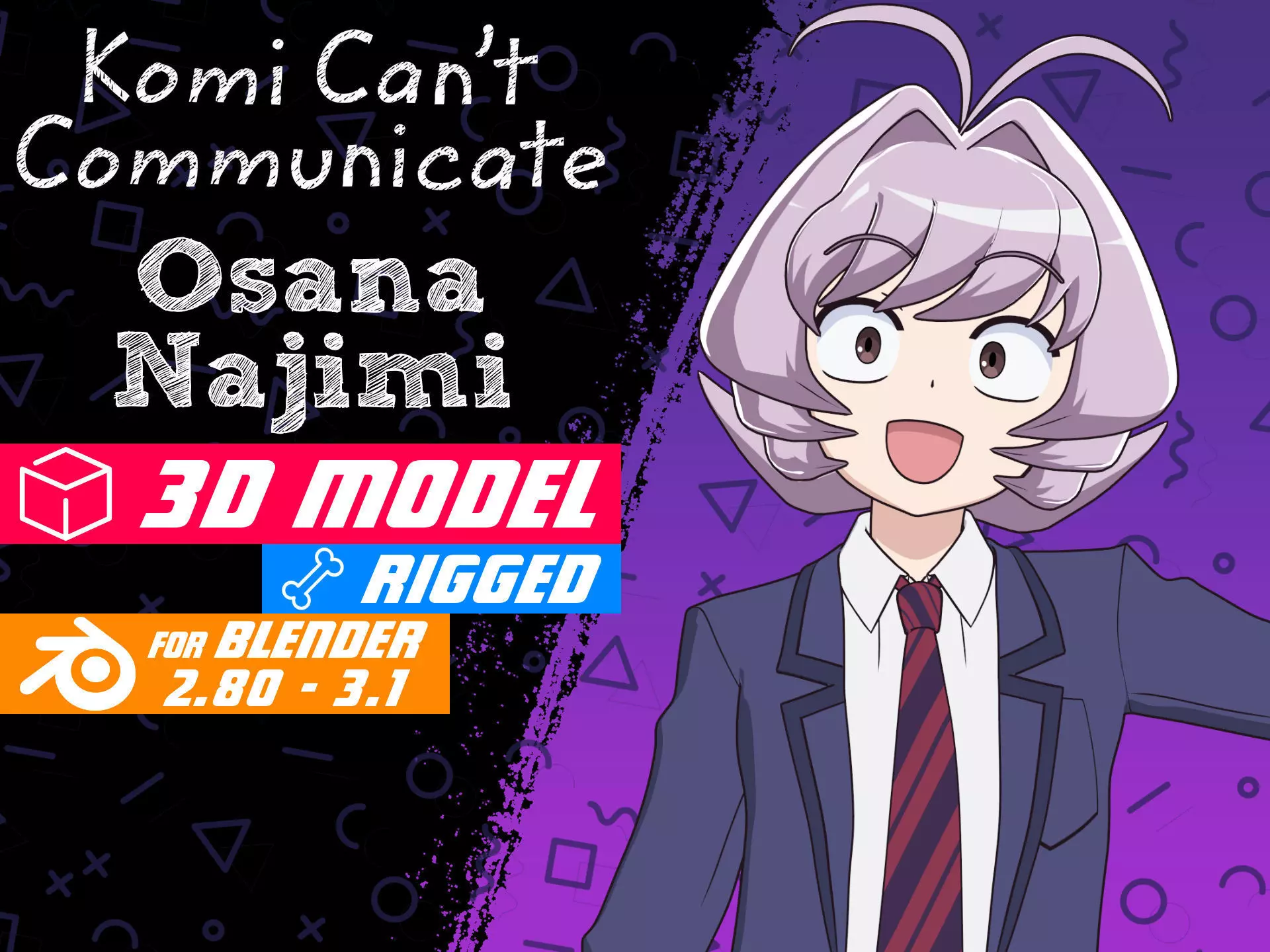 Najimi Osana - Komi Cant Communicate - 3D Model Blender Low-poly 3D model_0