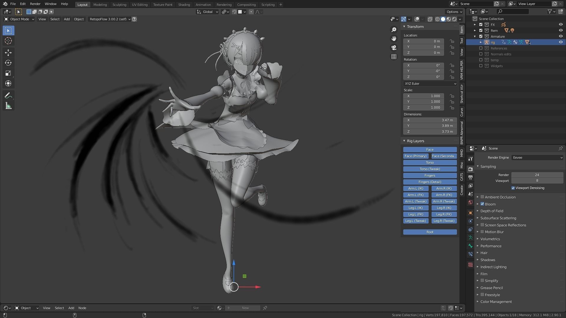 Pack Ram Rem - Re Zero Model 3D - Blender Low-poly 3D model_4