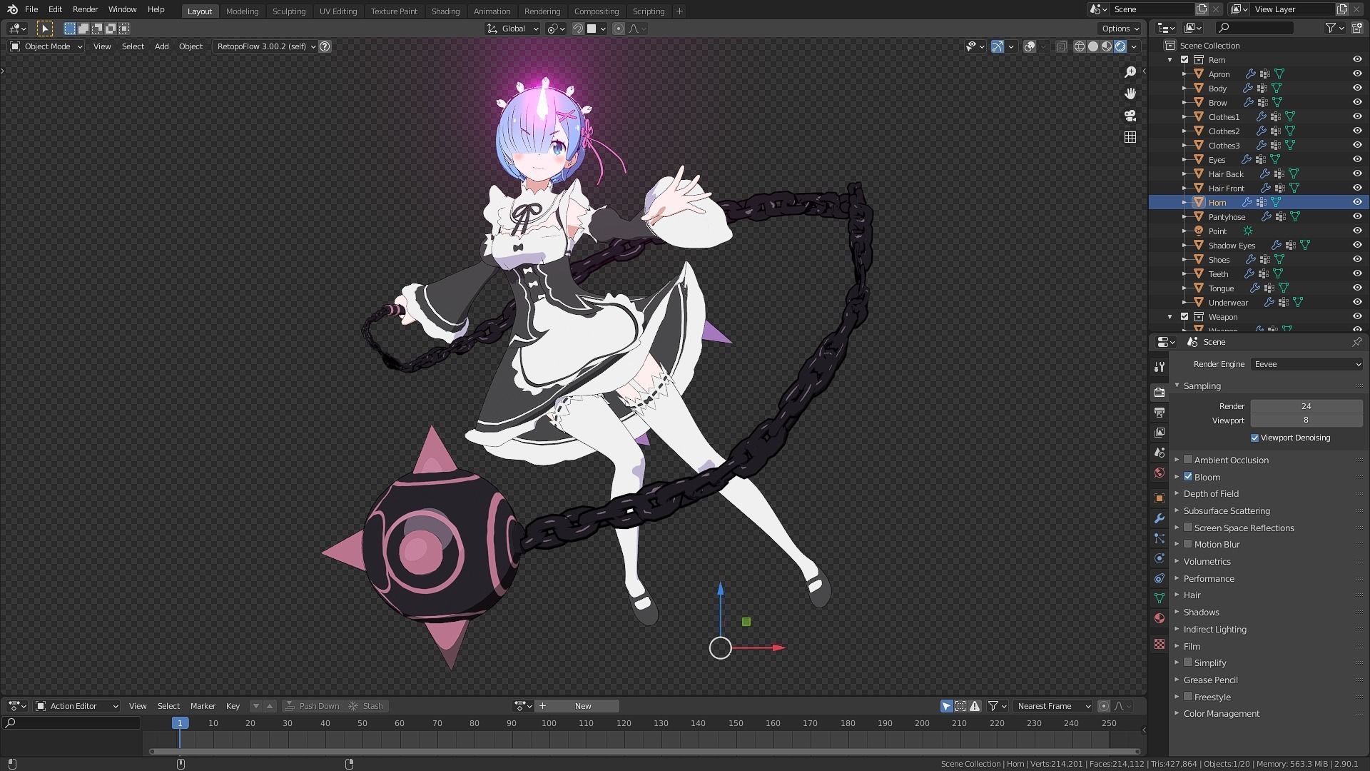 Pack Ram Rem - Re Zero Model 3D - Blender Low-poly 3D model_24