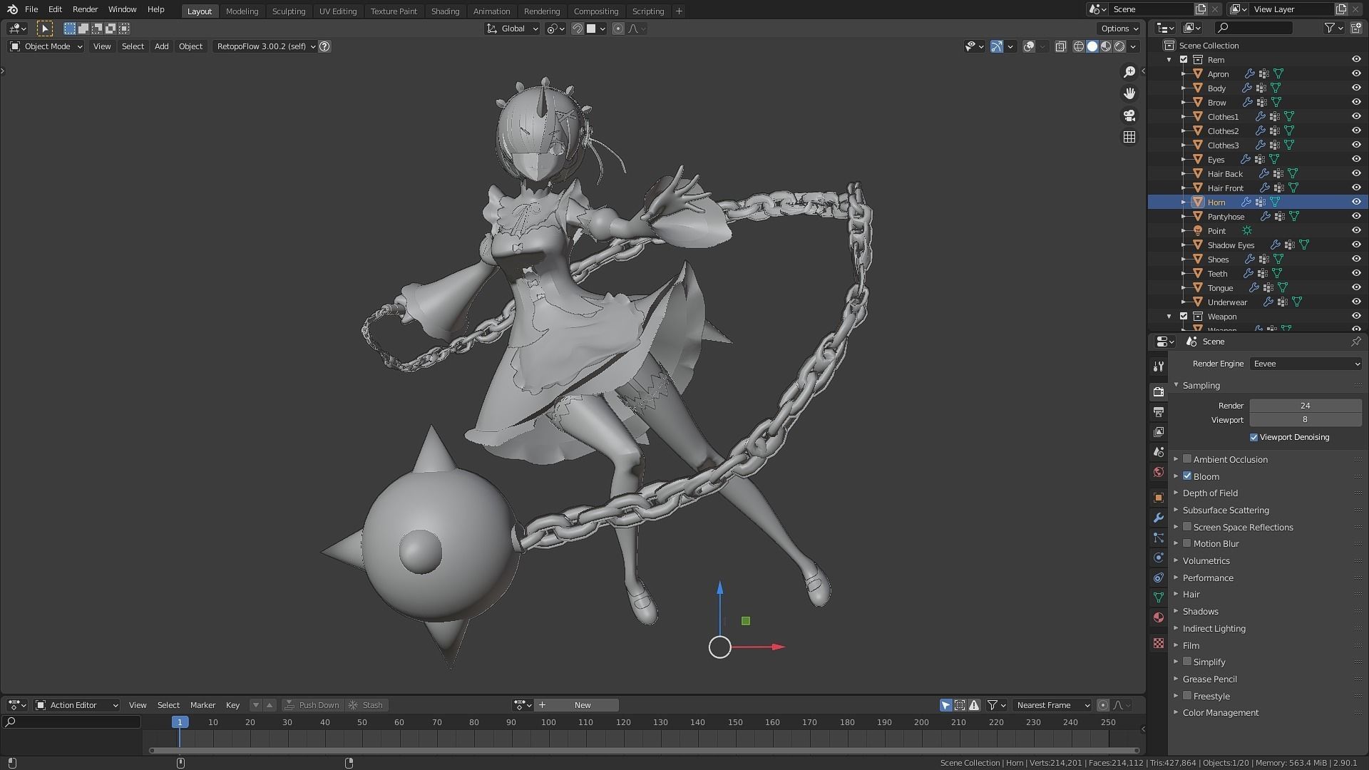 Pack Ram Rem - Re Zero Model 3D - Blender Low-poly 3D model_17