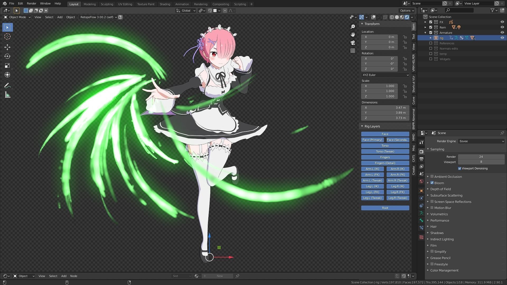 Pack Ram Rem - Re Zero Model 3D - Blender Low-poly 3D model_3