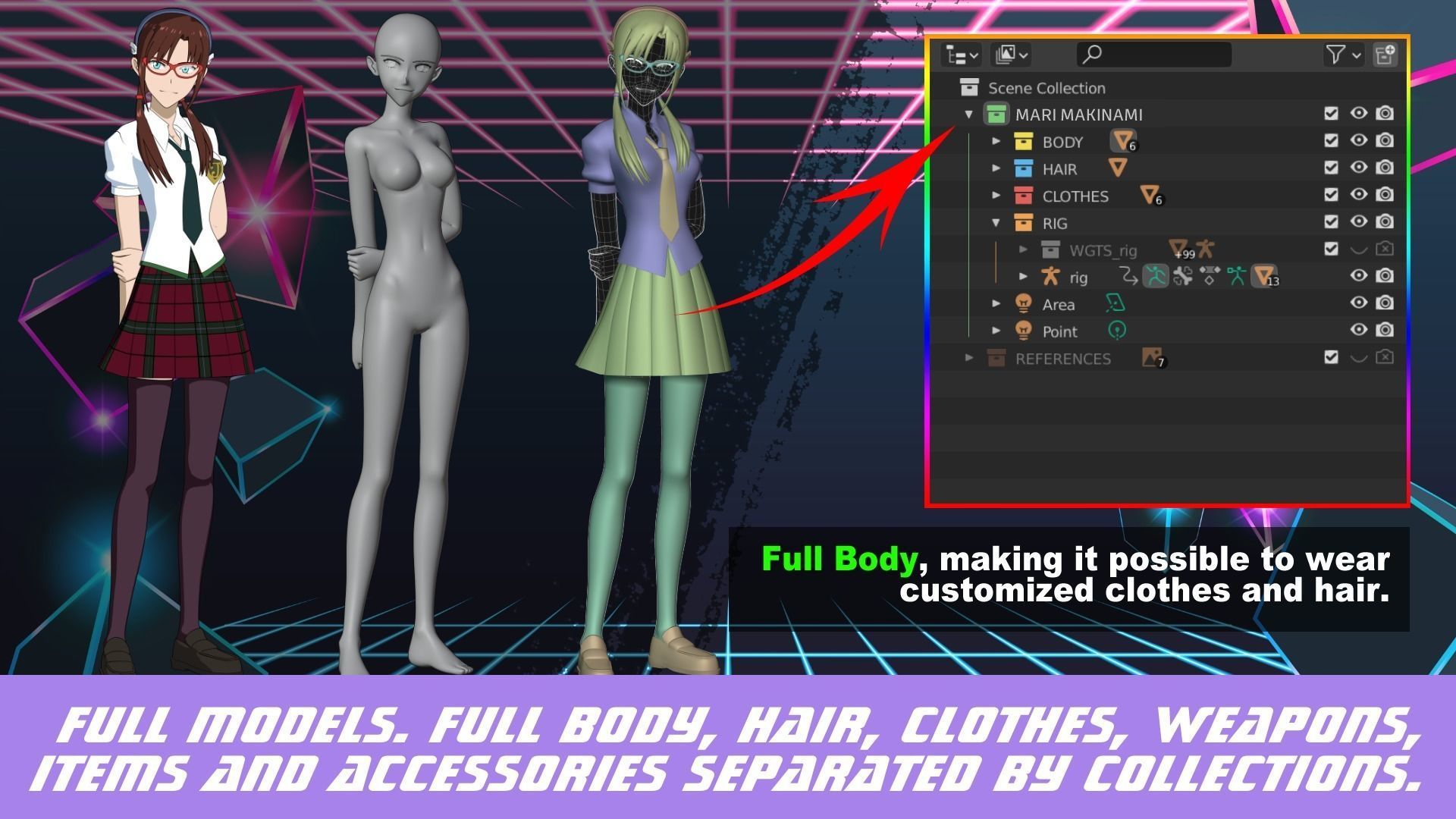 Pack Mari Makinami - Evangelion - 3D Model blender Low-poly 3D model_7