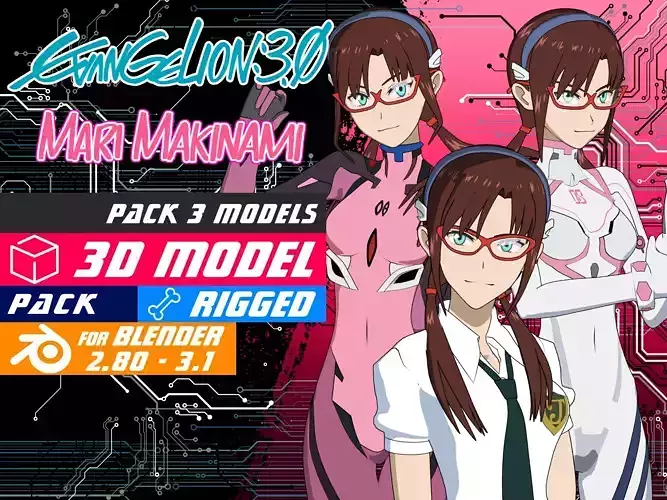 Pack Mari Makinami - Evangelion - 3D Model blender Low-poly 3D model