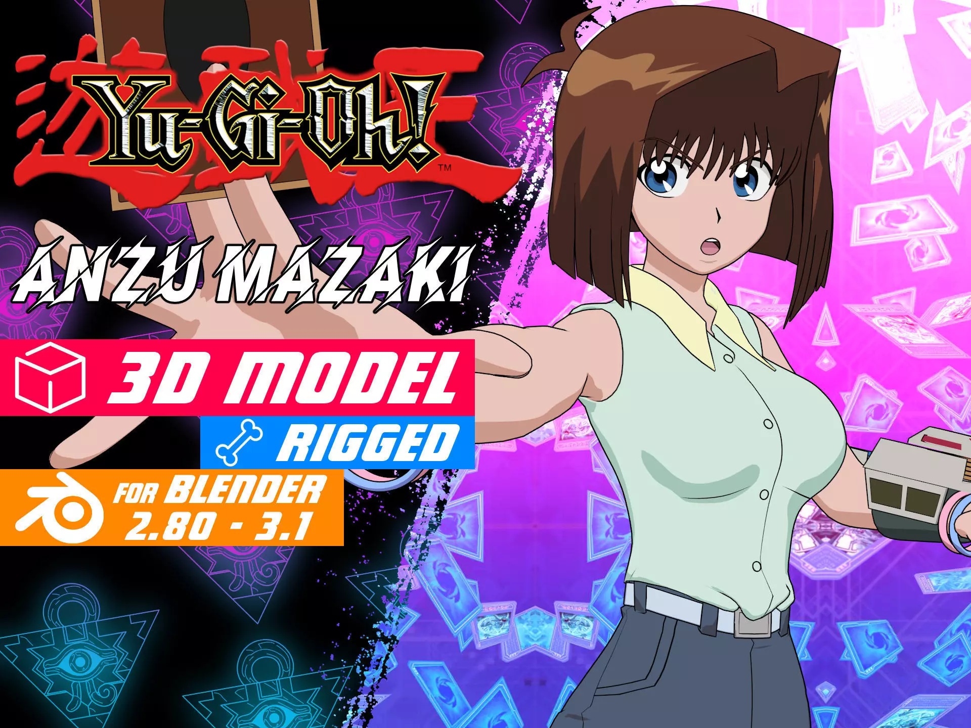 Anzu Mazaki - Yu Gi Oh - Model 3D Blender Low-poly 3D model_0