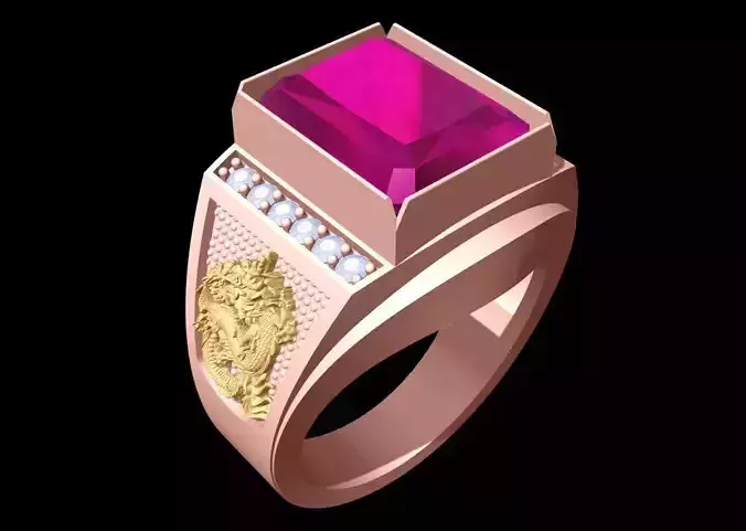 Dragon Ring - Rectangle Stone ring - Mens Rings - N1301