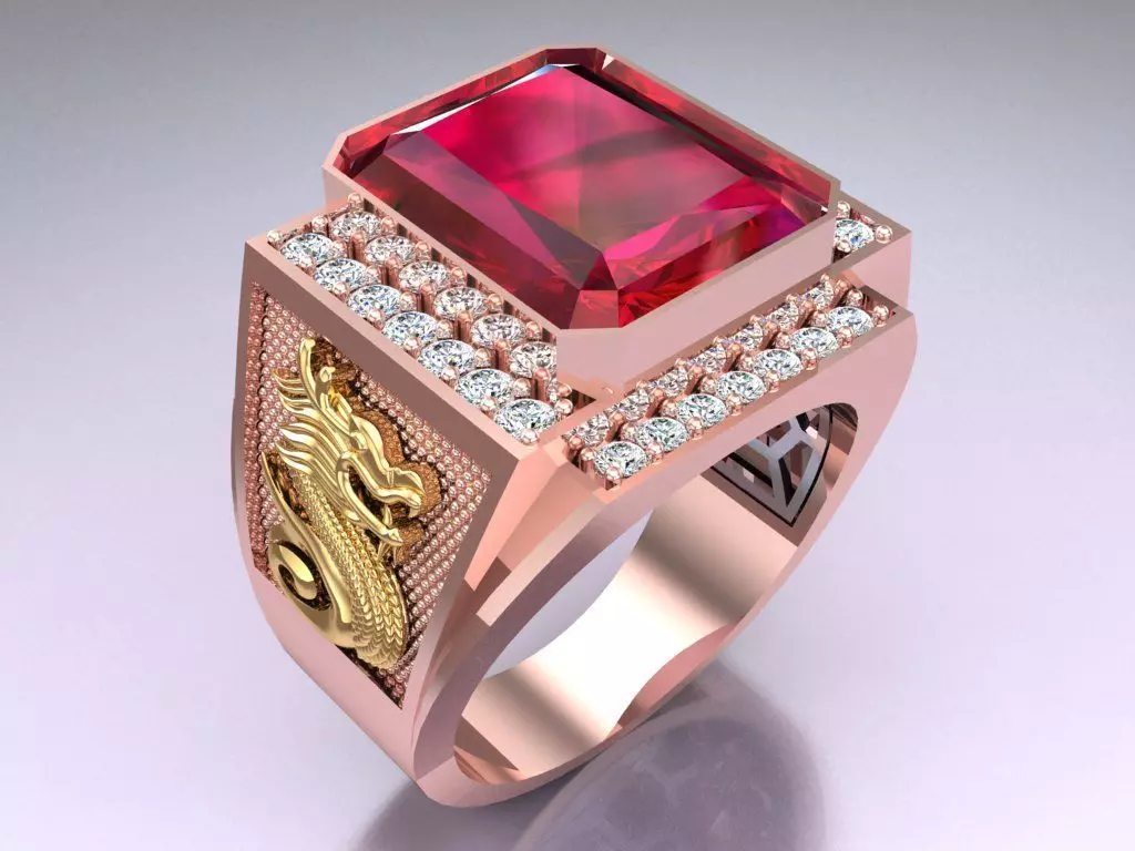 Dragon Ring - Rectangle Stone ring - Mens Rings - N1311 3D print model
