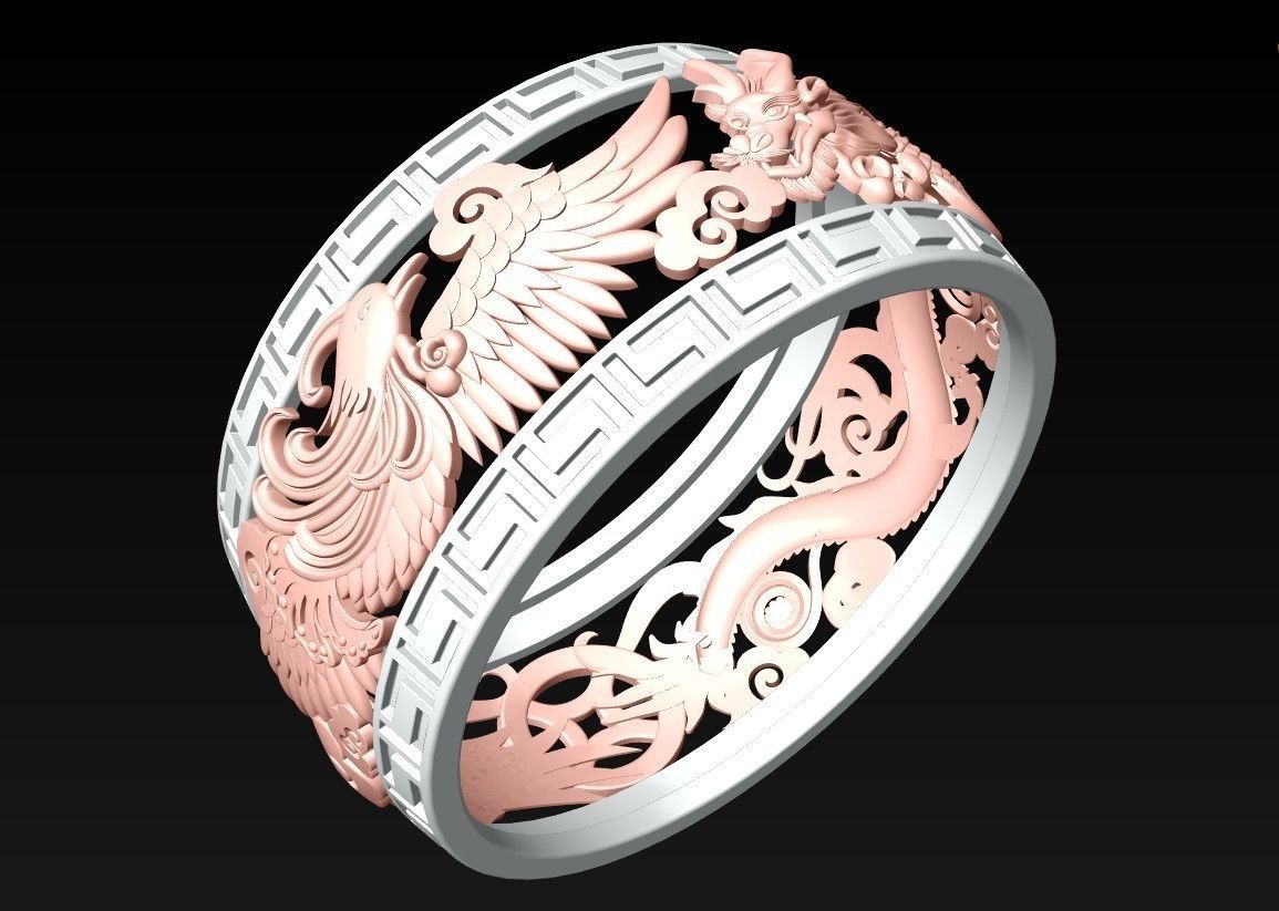 Dragon Phoenix Ring - N1036 3D print model_3