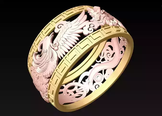 Dragon Phoenix Ring - N1036 3D print model