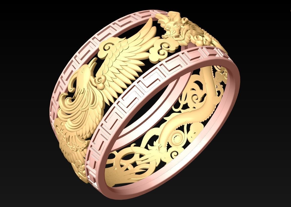 Dragon Phoenix Ring - N1036 3D print model_1