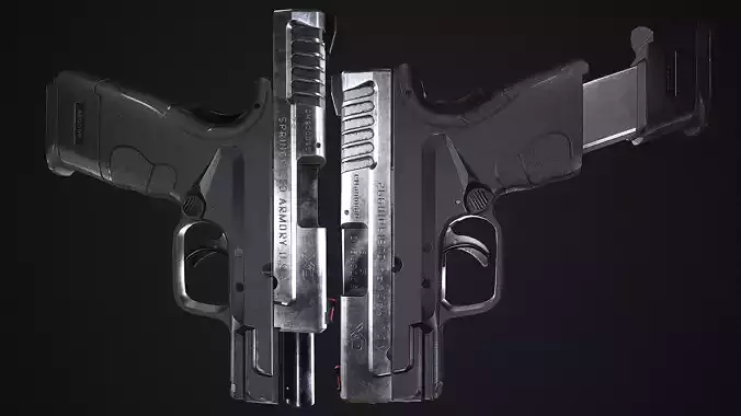 Sub-Compact 9mm Handgun Game ready low-poly