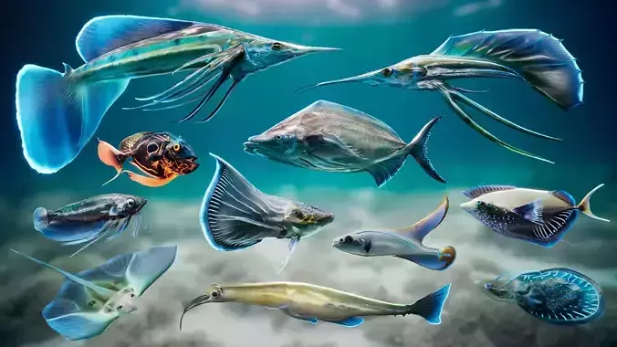 Alien Fish - Scifi Fantasy Creatures - Unreal Engine Support Low-poly 3D model