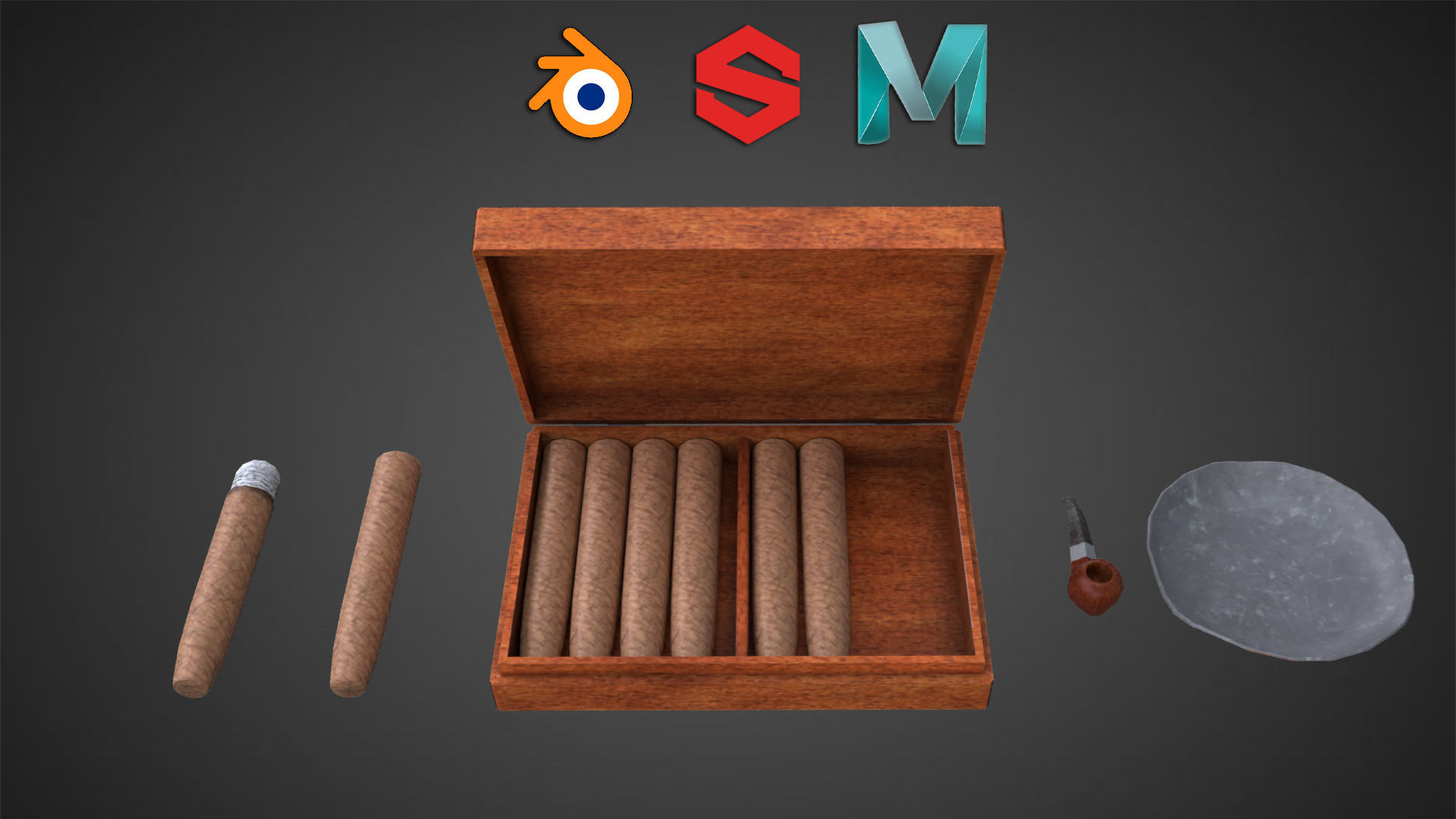 Cigar Set Low-poly 3D model_1