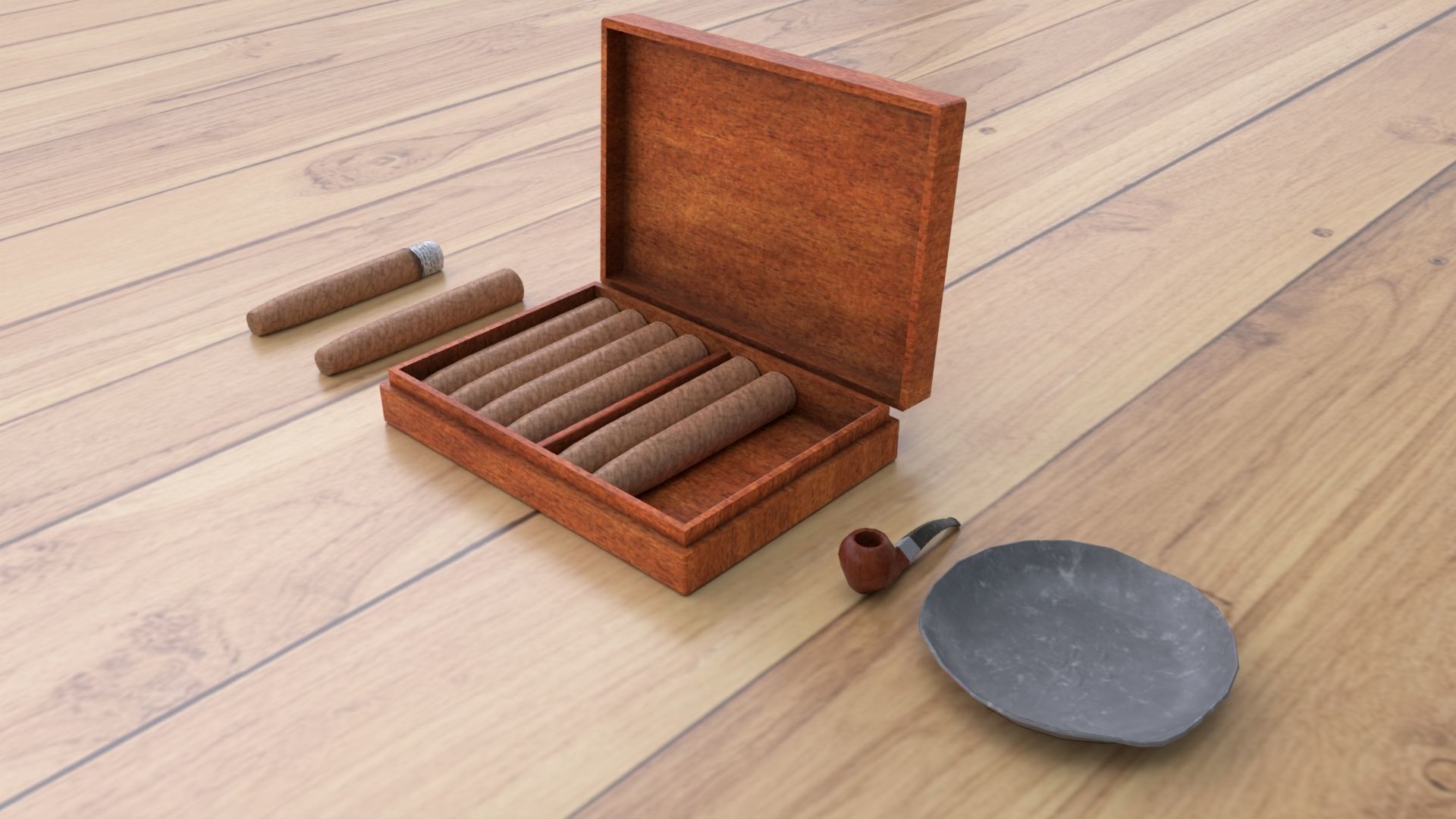 Cigar Set Low-poly 3D model_3