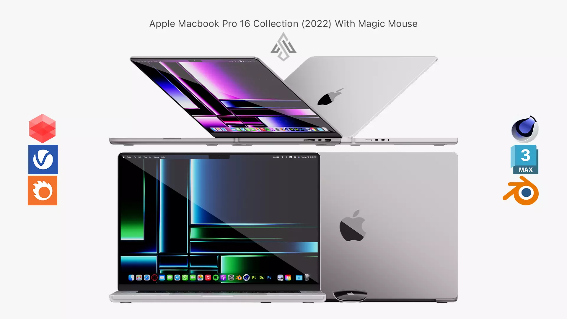 Apple MacBook Pro 16 Collection 2022 With Magic Mouse 3D model_0