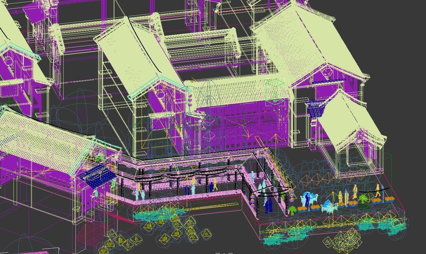 town Chinese style commercial residential buildings 3D model_8