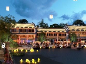 town Chinese style commercial residential buildings 3D model_11