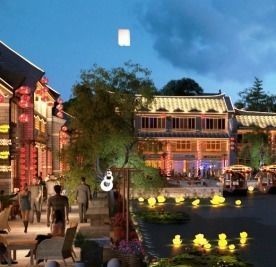 town Chinese style commercial residential buildings 3D model_6