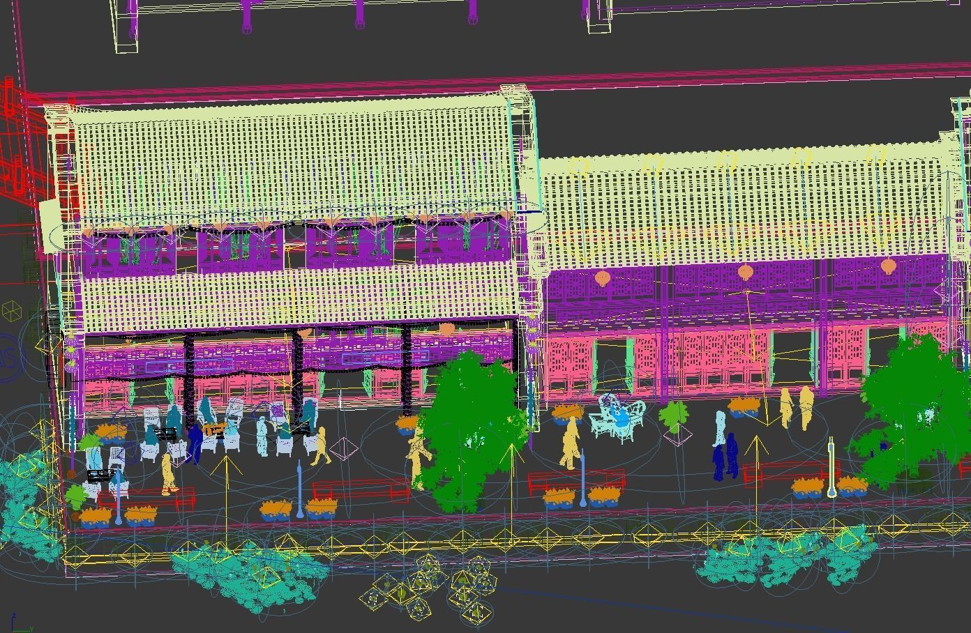 town Chinese style commercial residential buildings 3D model_7