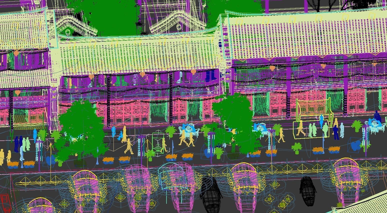 town Chinese style commercial residential buildings 3D model_10