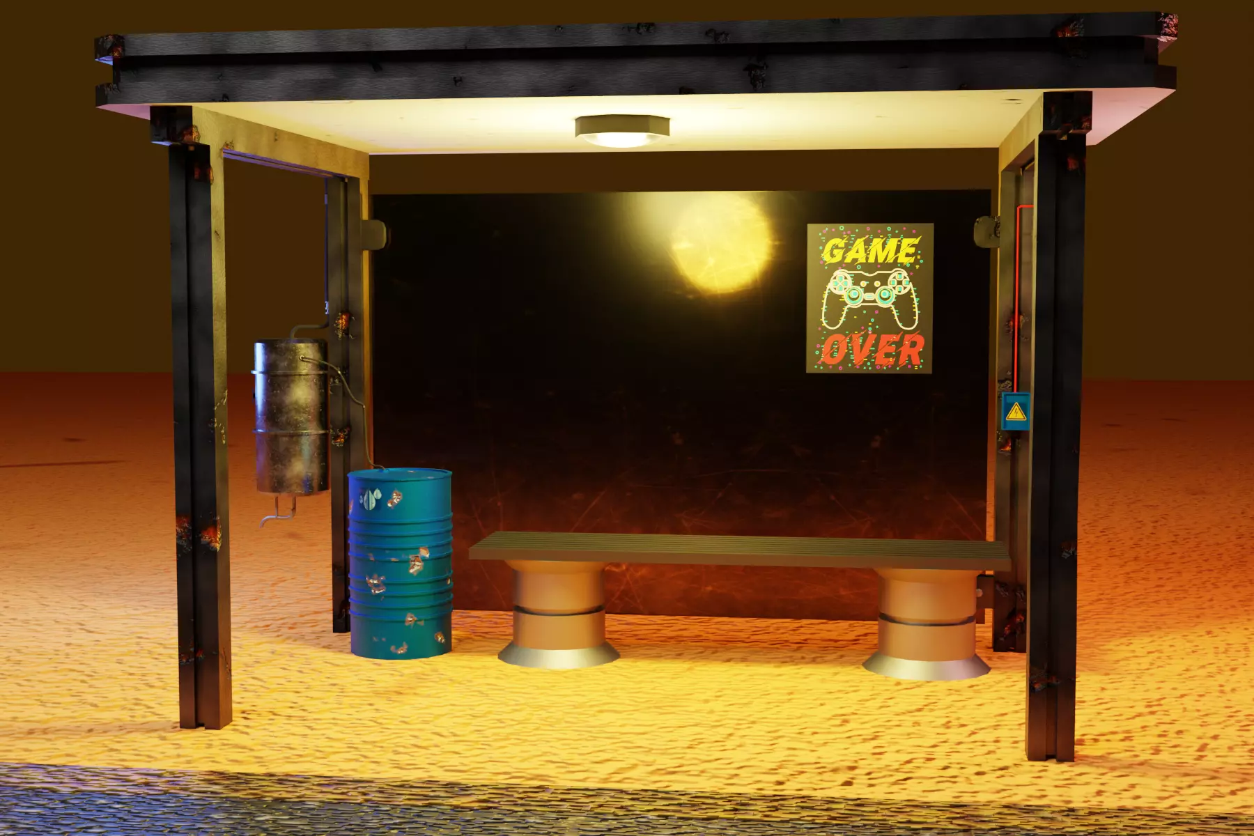 Cyberpunk bus stop concept project save water Low-poly 3D model_0