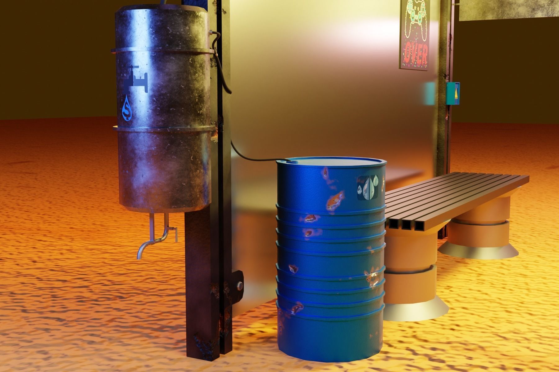 Cyberpunk bus stop concept project save water Low-poly 3D model_6