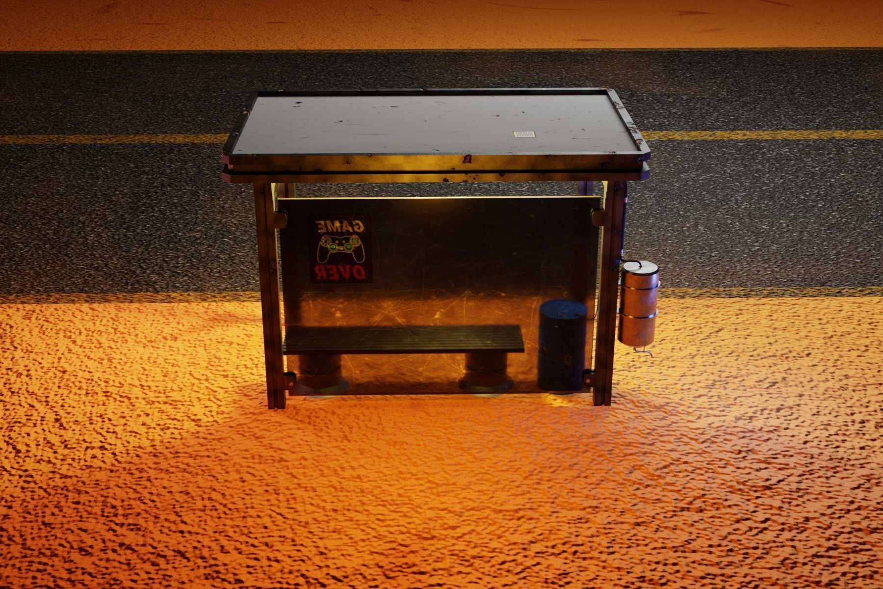 Cyberpunk bus stop concept project save water Low-poly 3D model_2