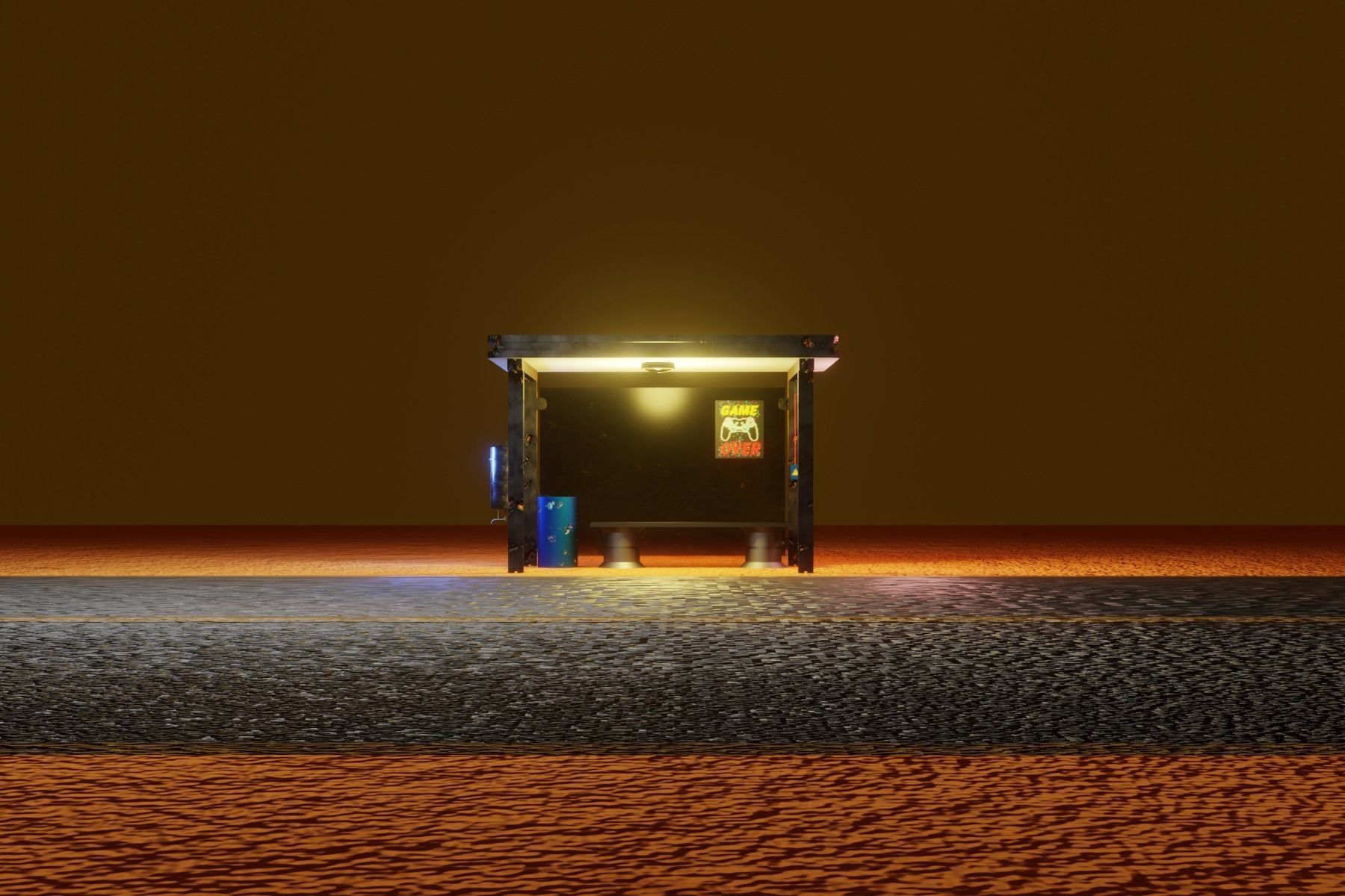 Cyberpunk bus stop concept project save water Low-poly 3D model_11