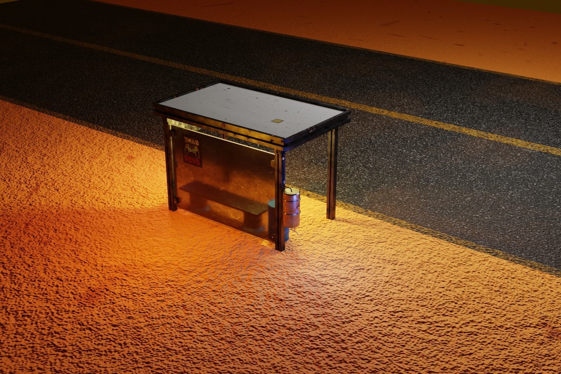 Cyberpunk bus stop concept project save water Low-poly 3D model_10