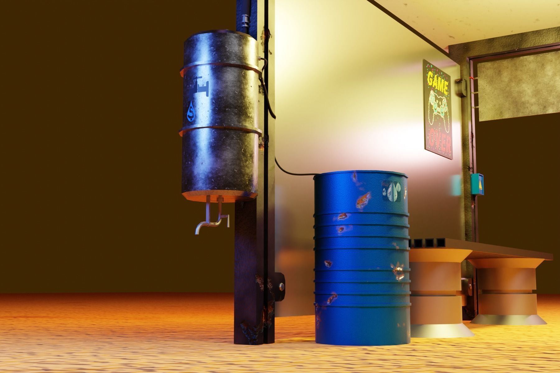 Cyberpunk bus stop concept project save water Low-poly 3D model_5