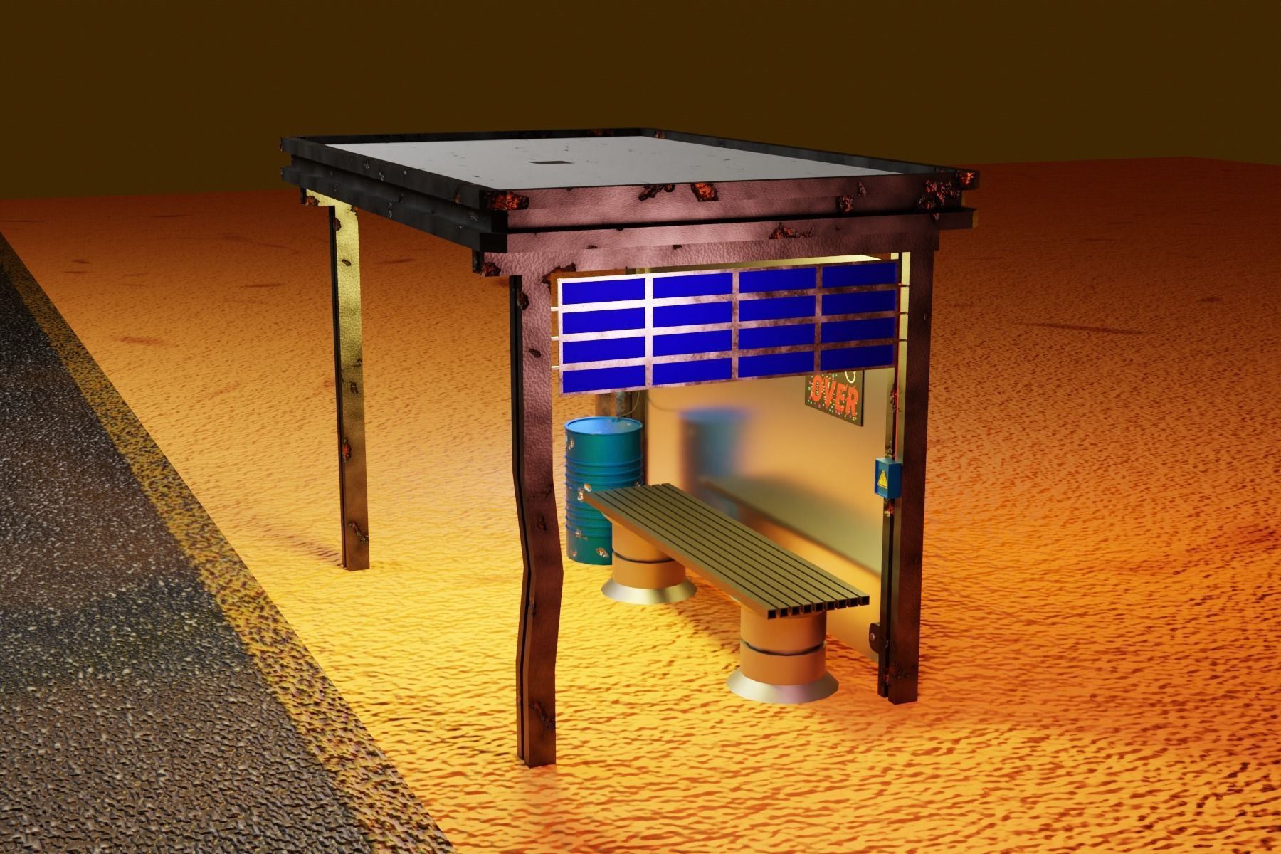 Cyberpunk bus stop concept project save water Low-poly 3D model_4