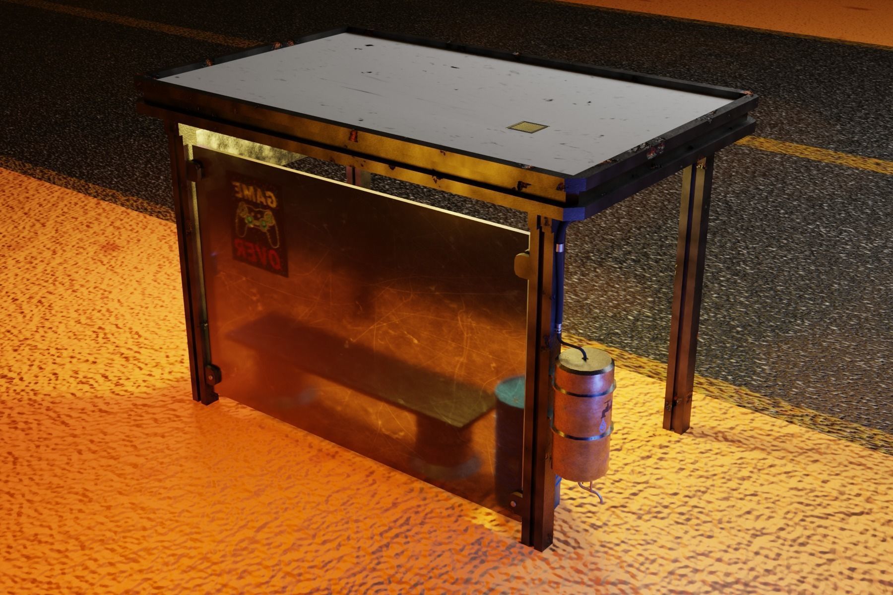 Cyberpunk bus stop concept project save water Low-poly 3D model_3