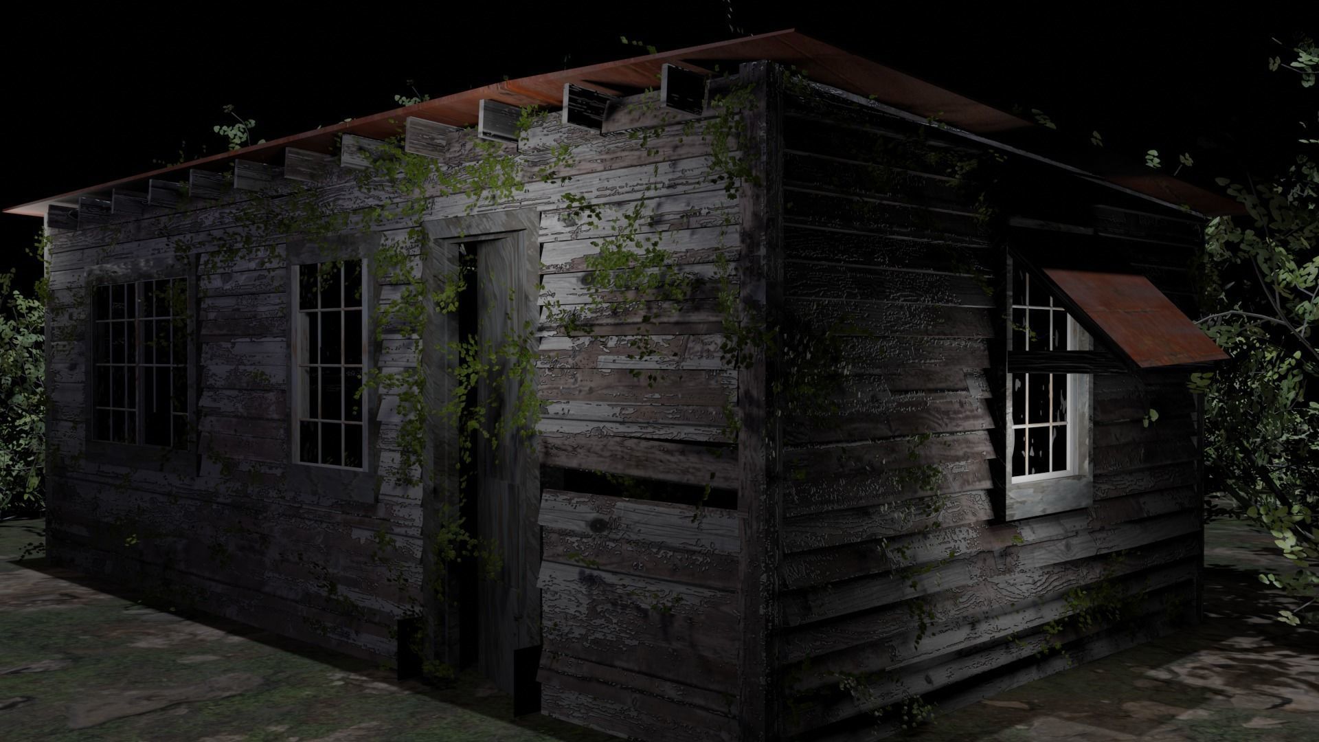 Desolate Abandoned house Low-poly 3D model_3
