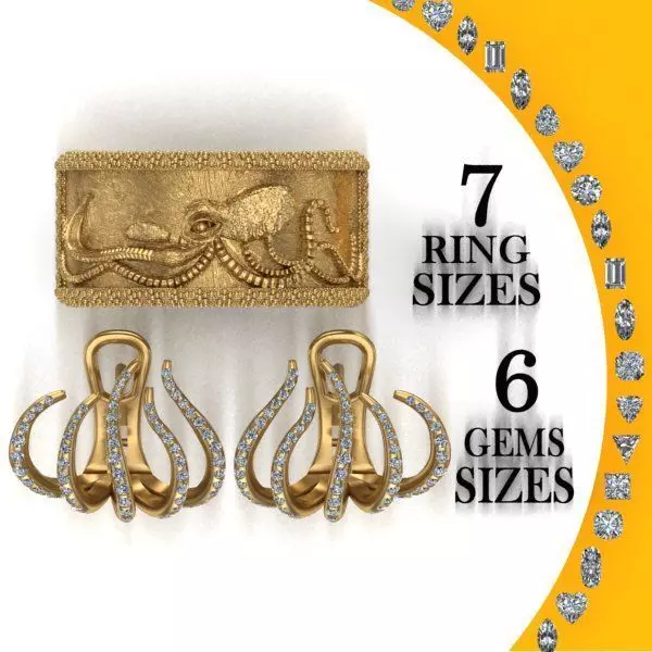 Octopus Ring Earrings 3D print model_0