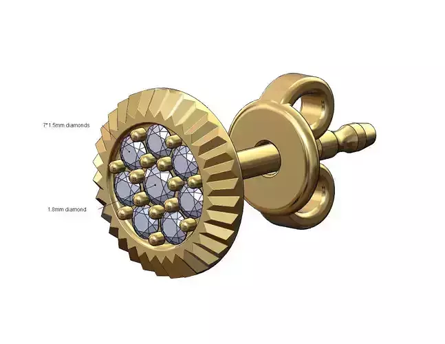 Fluted bezel diamond cluster stud earring