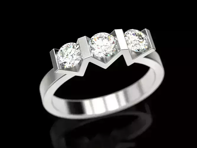 Ring with 3 stones  3D print model