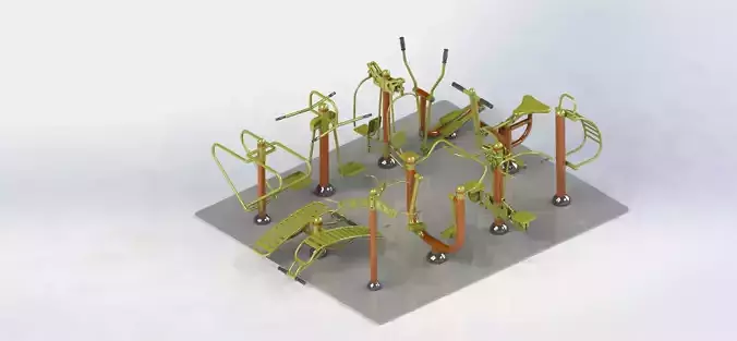 A variety of community fitness equipment model diagram