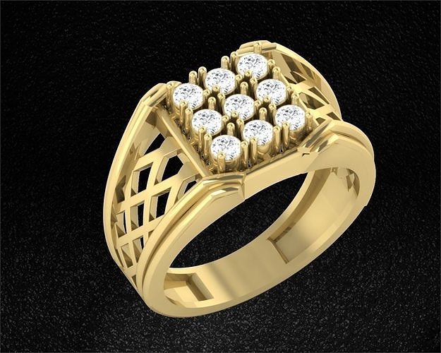 gents ring with stones b-11 3D print model