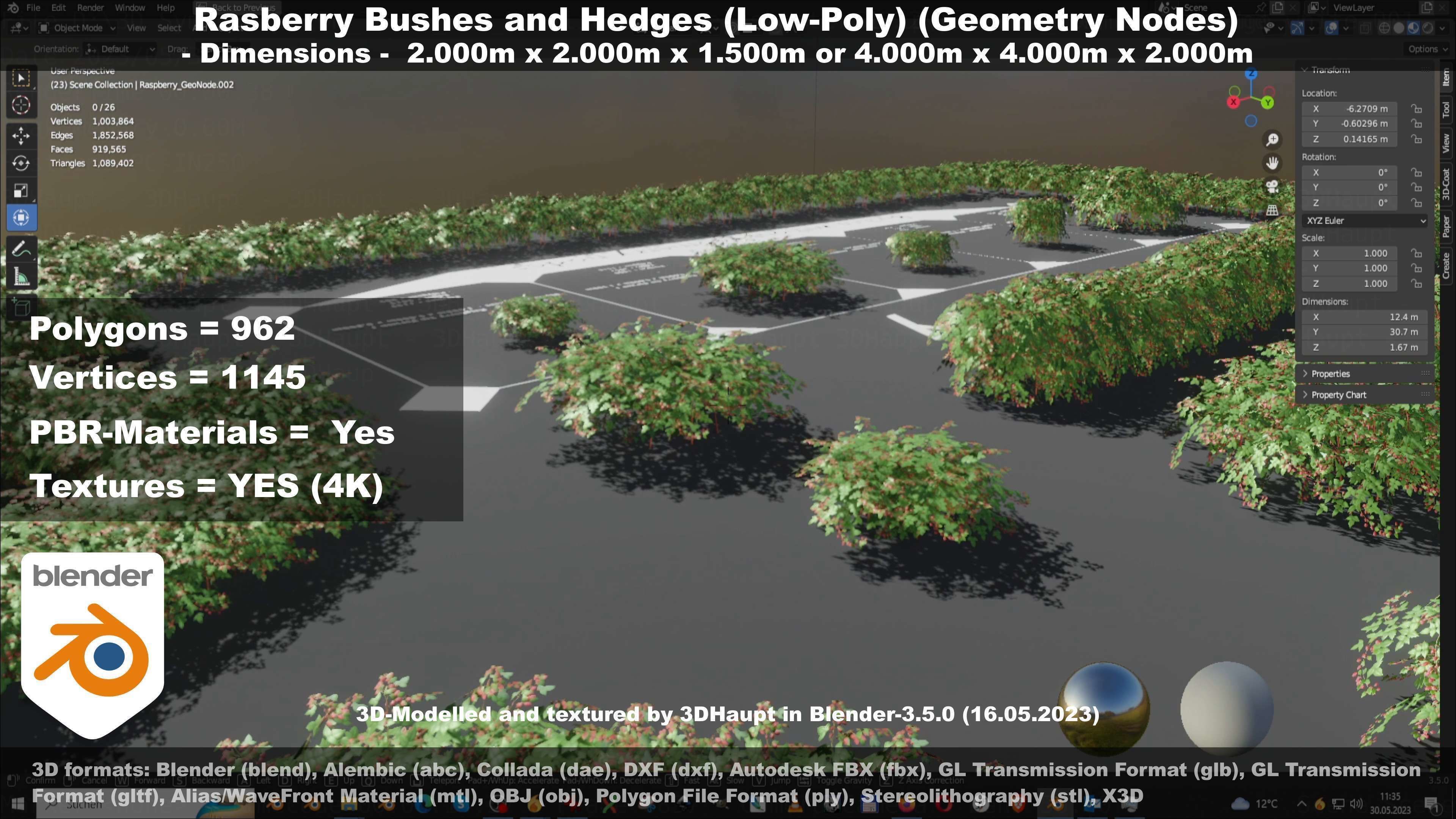 Low-Poly Rasberry Bushes and Hedges Low-poly 3D model_52