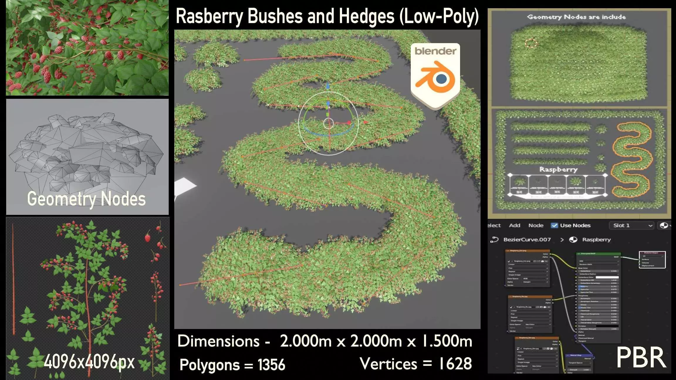 Low-Poly Rasberry Bushes and Hedges Low-poly 3D model_0