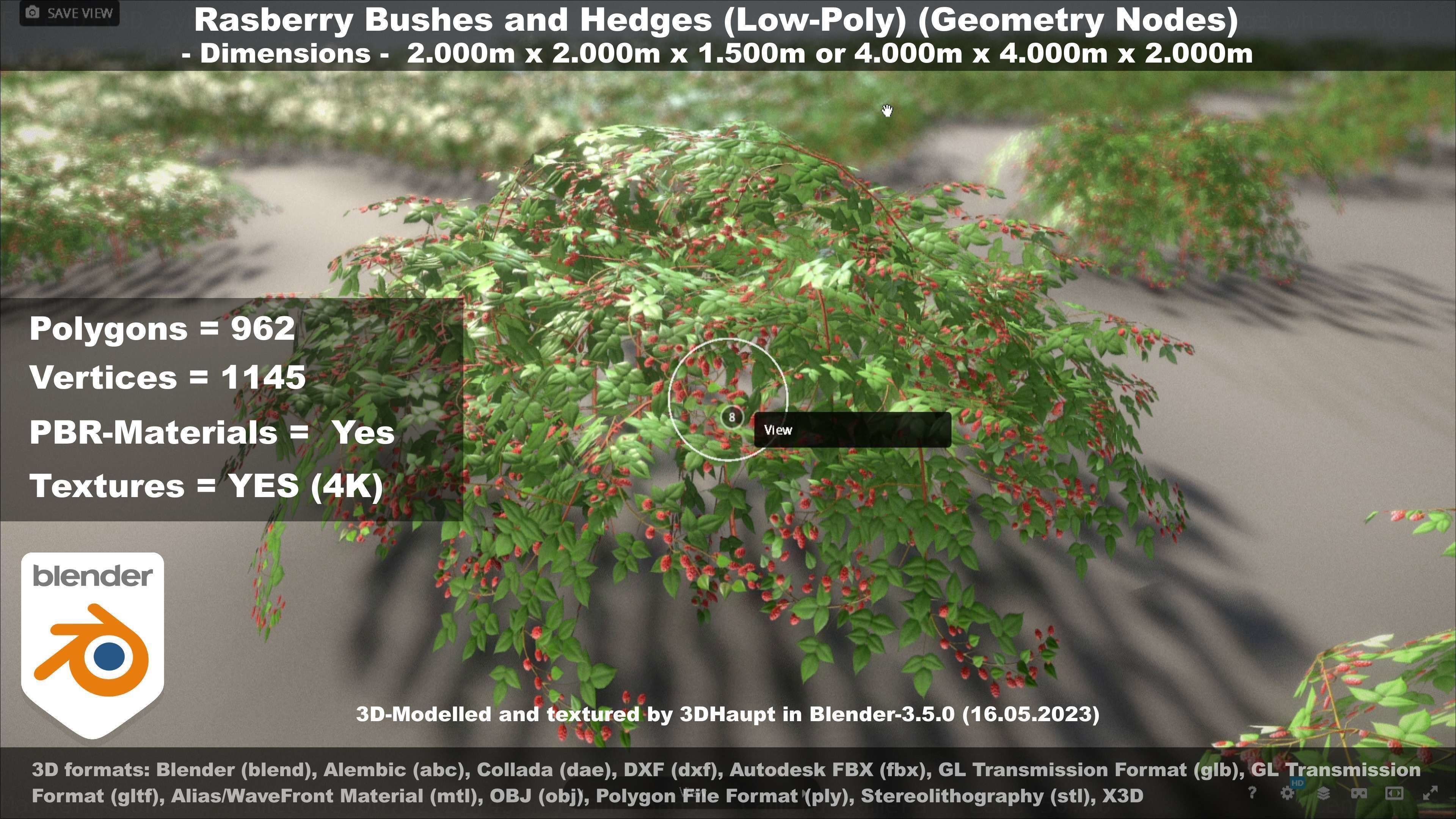 Low-Poly Rasberry Bushes and Hedges Low-poly 3D model_117