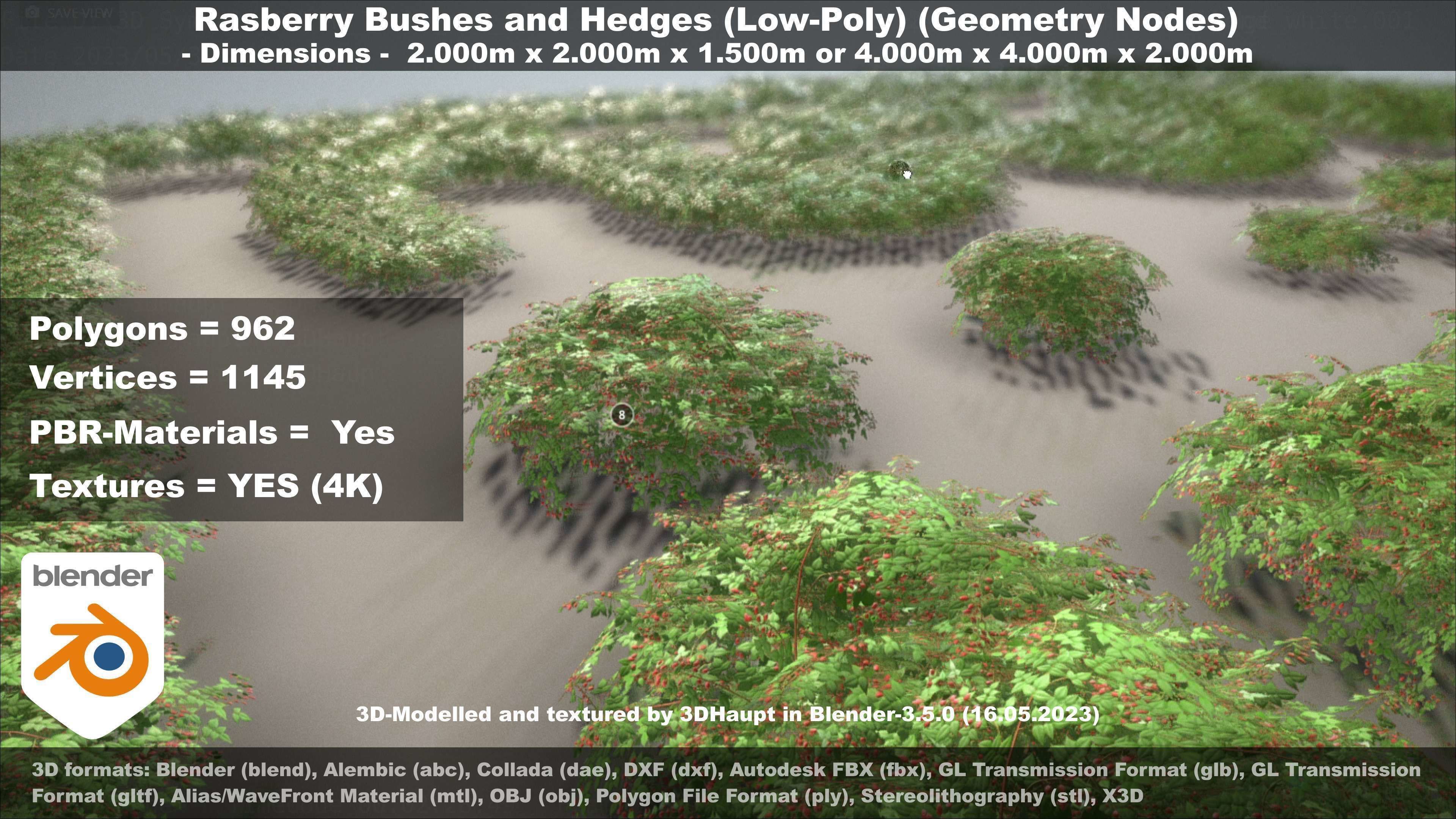 Low-Poly Rasberry Bushes and Hedges Low-poly 3D model_32