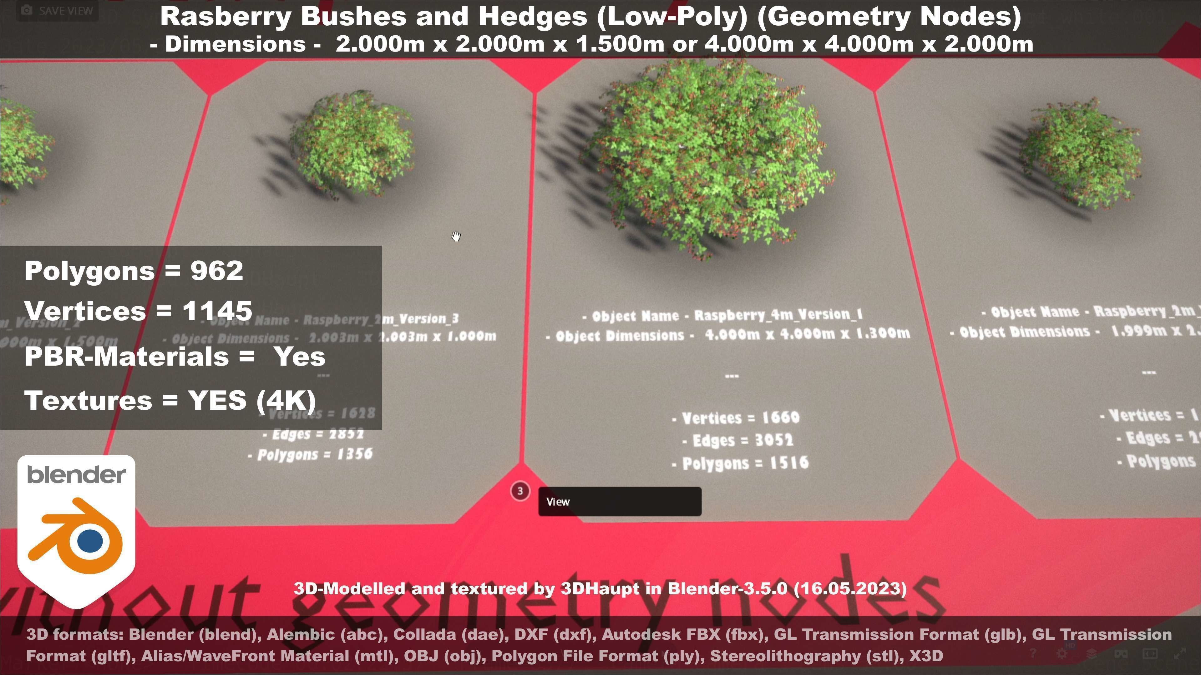 Low-Poly Rasberry Bushes and Hedges Low-poly 3D model_114