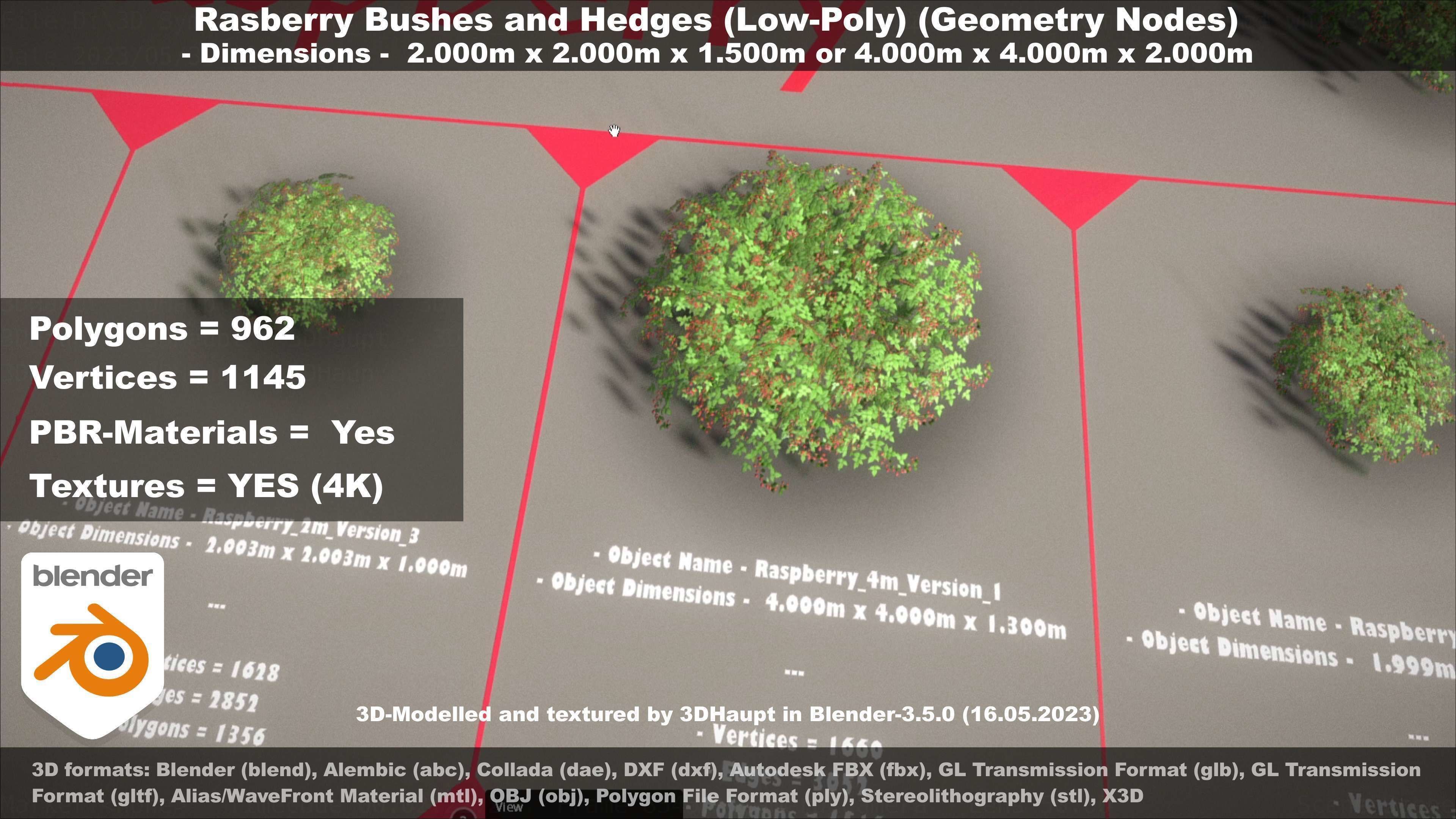 Low-Poly Rasberry Bushes and Hedges Low-poly 3D model_31