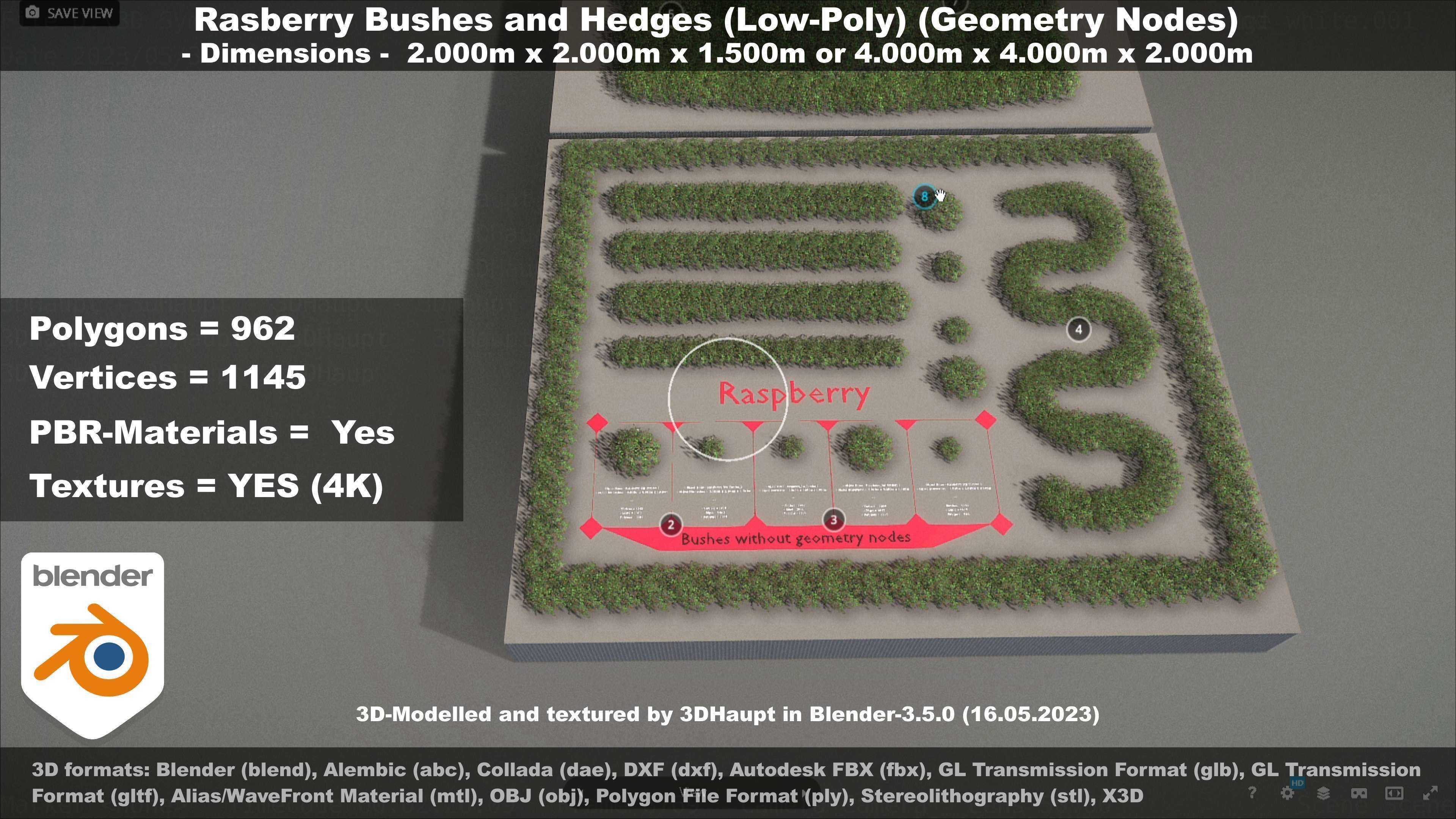 Low-Poly Rasberry Bushes and Hedges Low-poly 3D model_116