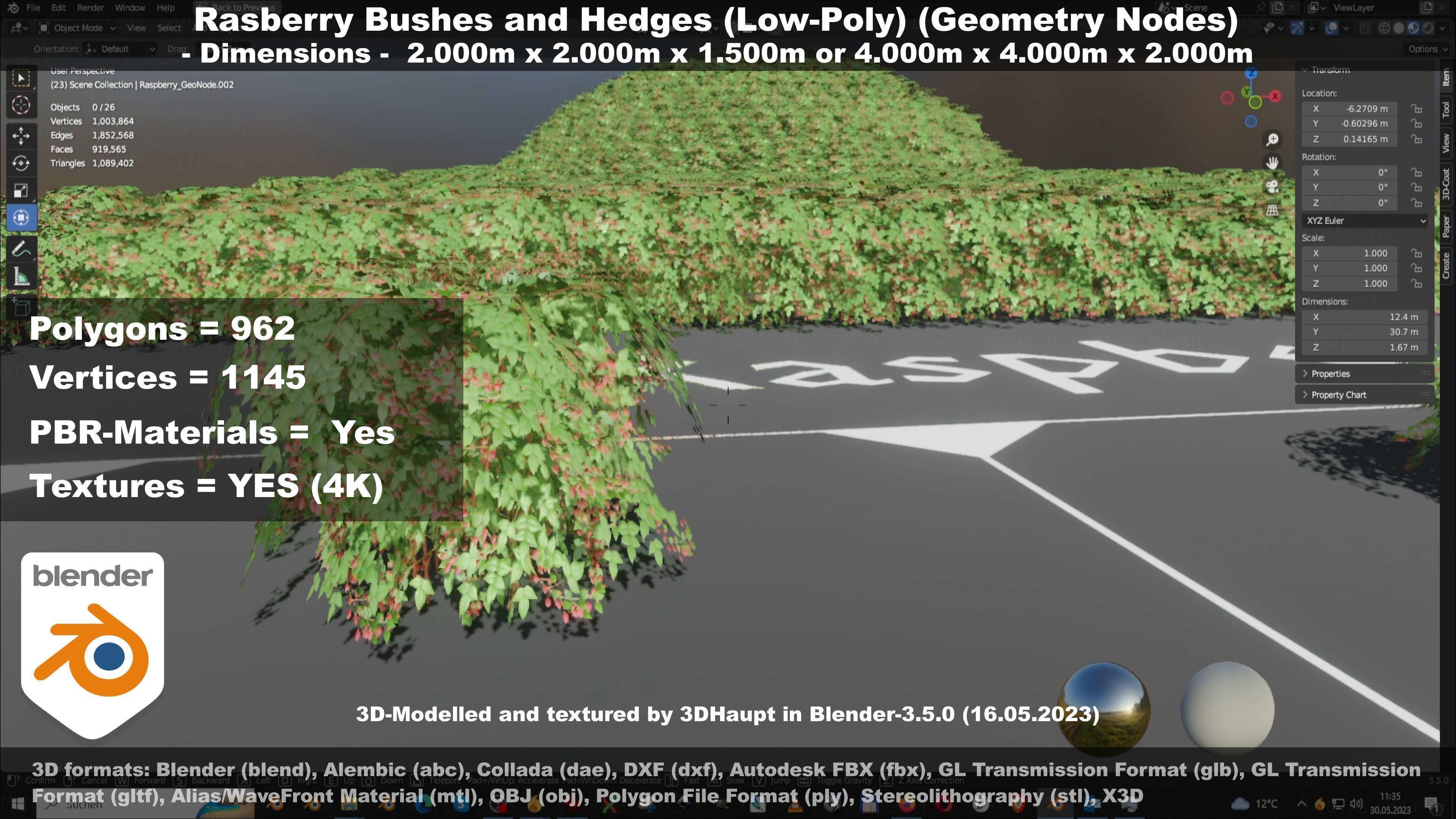 Low-Poly Rasberry Bushes and Hedges Low-poly 3D model_45