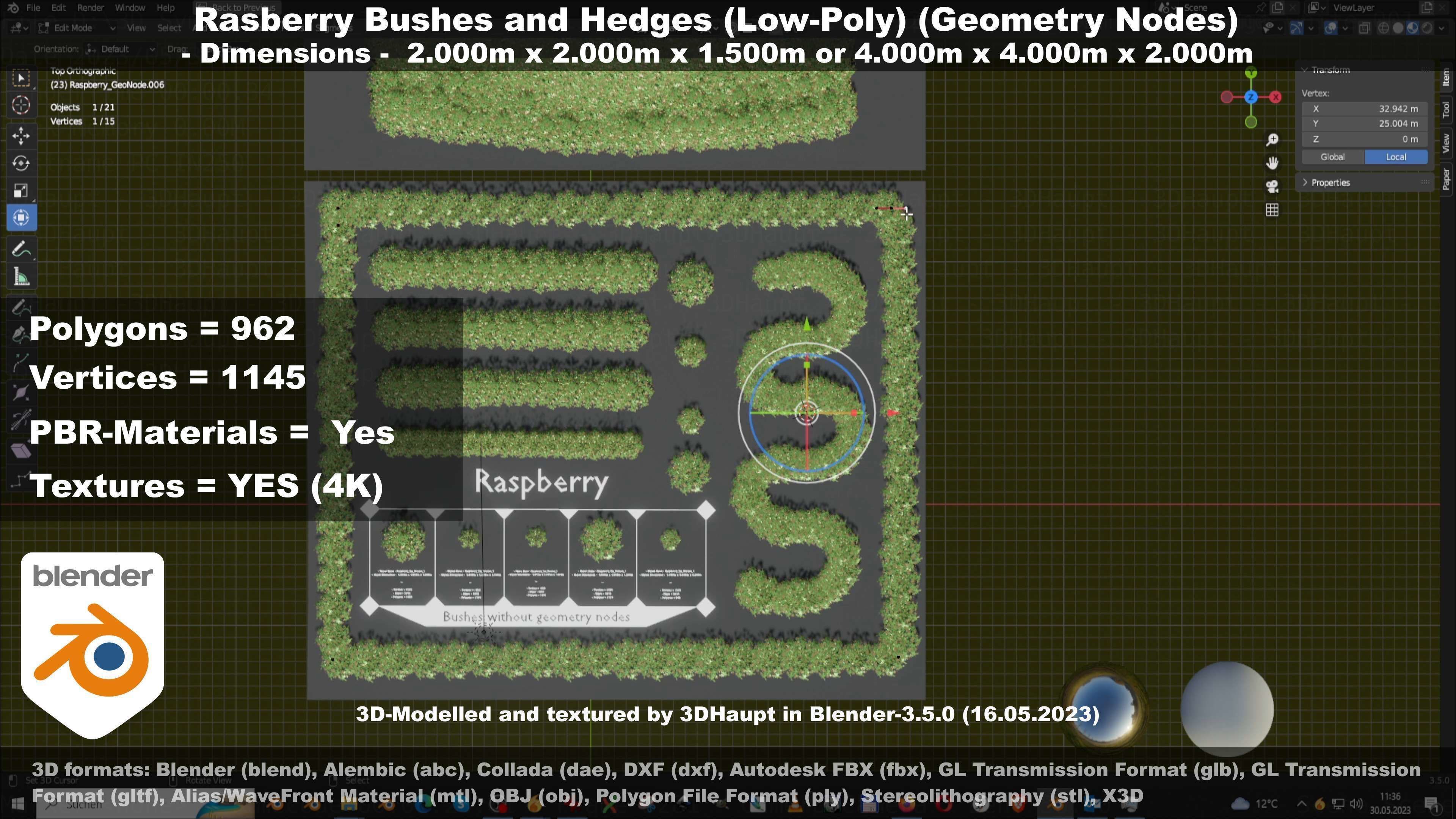 Low-Poly Rasberry Bushes and Hedges Low-poly 3D model_23