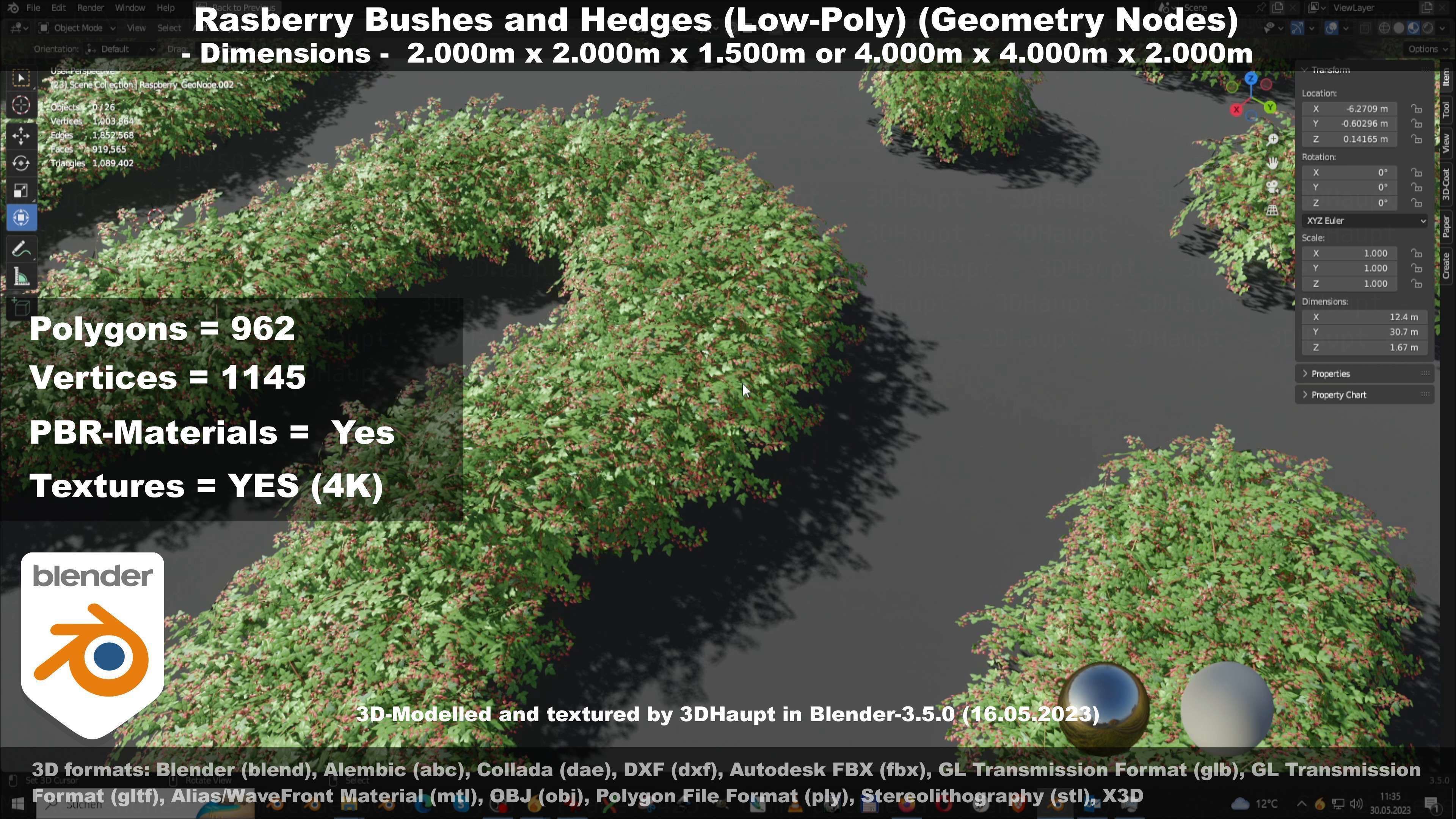 Low-Poly Rasberry Bushes and Hedges Low-poly 3D model_66