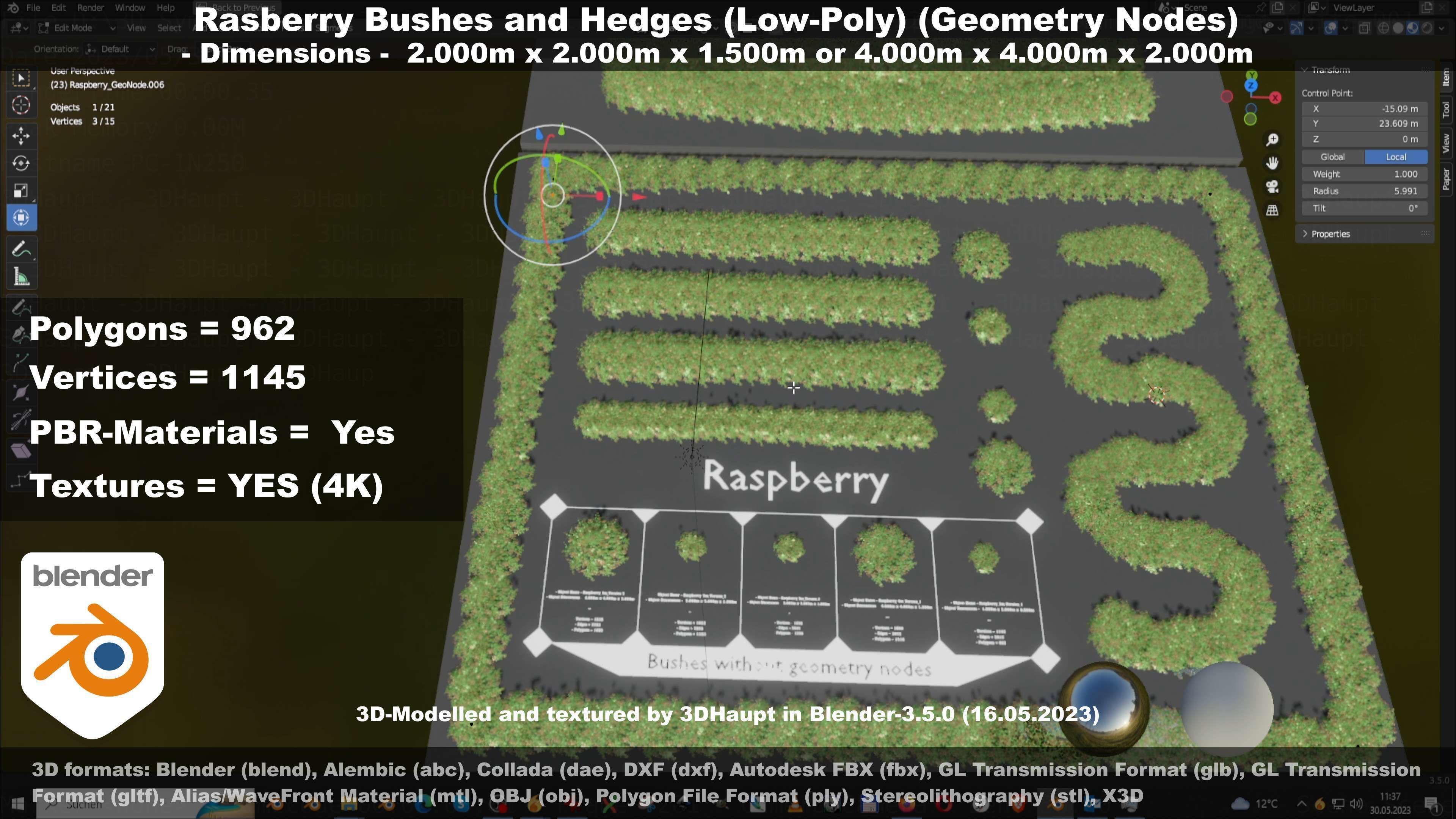 Low-Poly Rasberry Bushes and Hedges Low-poly 3D model_103