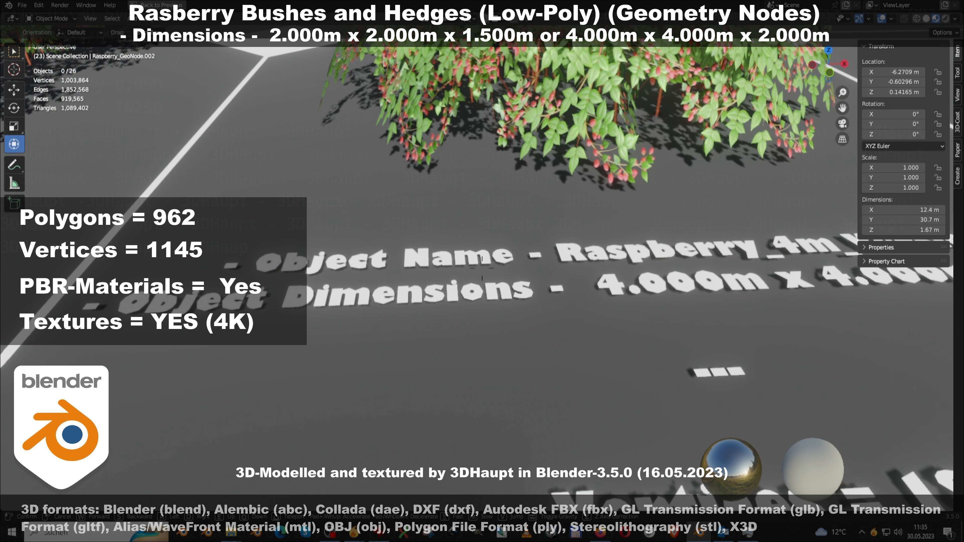 Low-Poly Rasberry Bushes and Hedges Low-poly 3D model_107