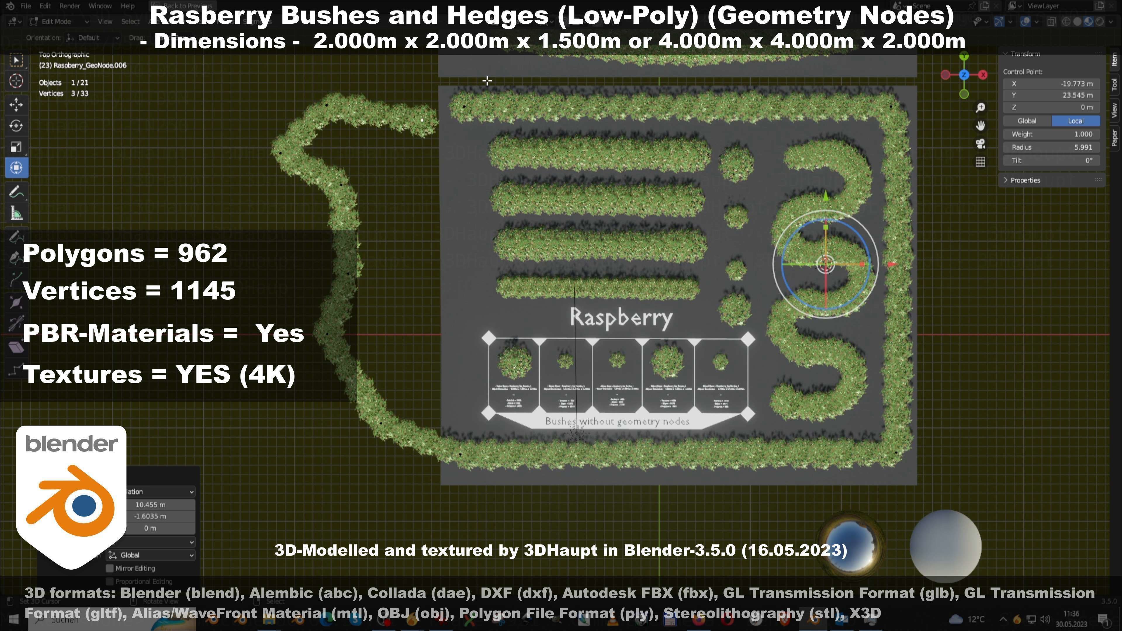 Low-Poly Rasberry Bushes and Hedges Low-poly 3D model_90
